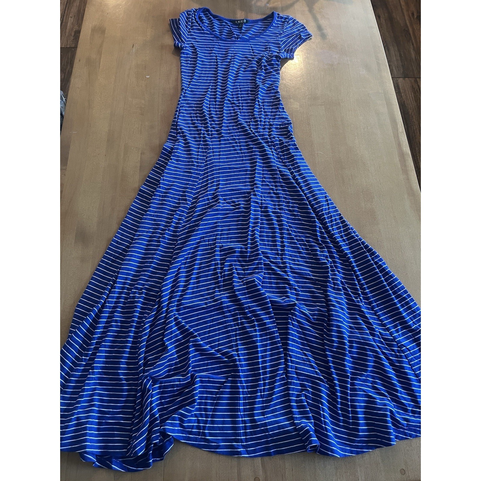 Lauren Ralph Lauren Dress Women Sz Xs Blue White Stripe Classic Preppy Fit Flare